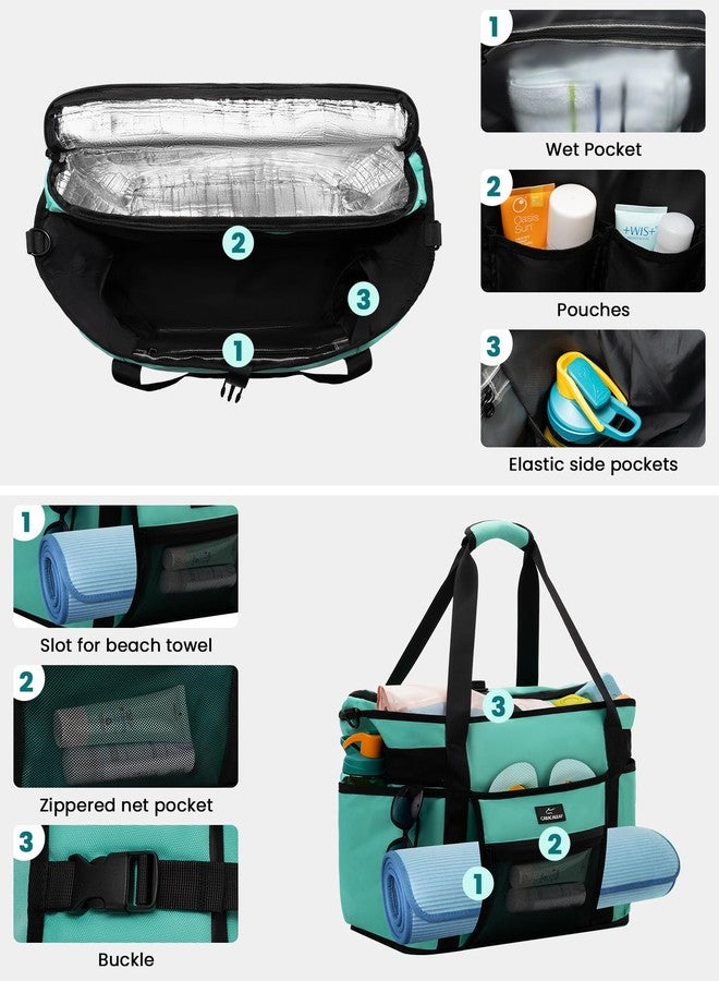 Caracaleap Large Beach Tote Bag with Insulated Cooler Compartment- Spacious Mesh Beach Bag for Pool, Swim & Travel, Wet/Dry Separate Compartments - Image 3